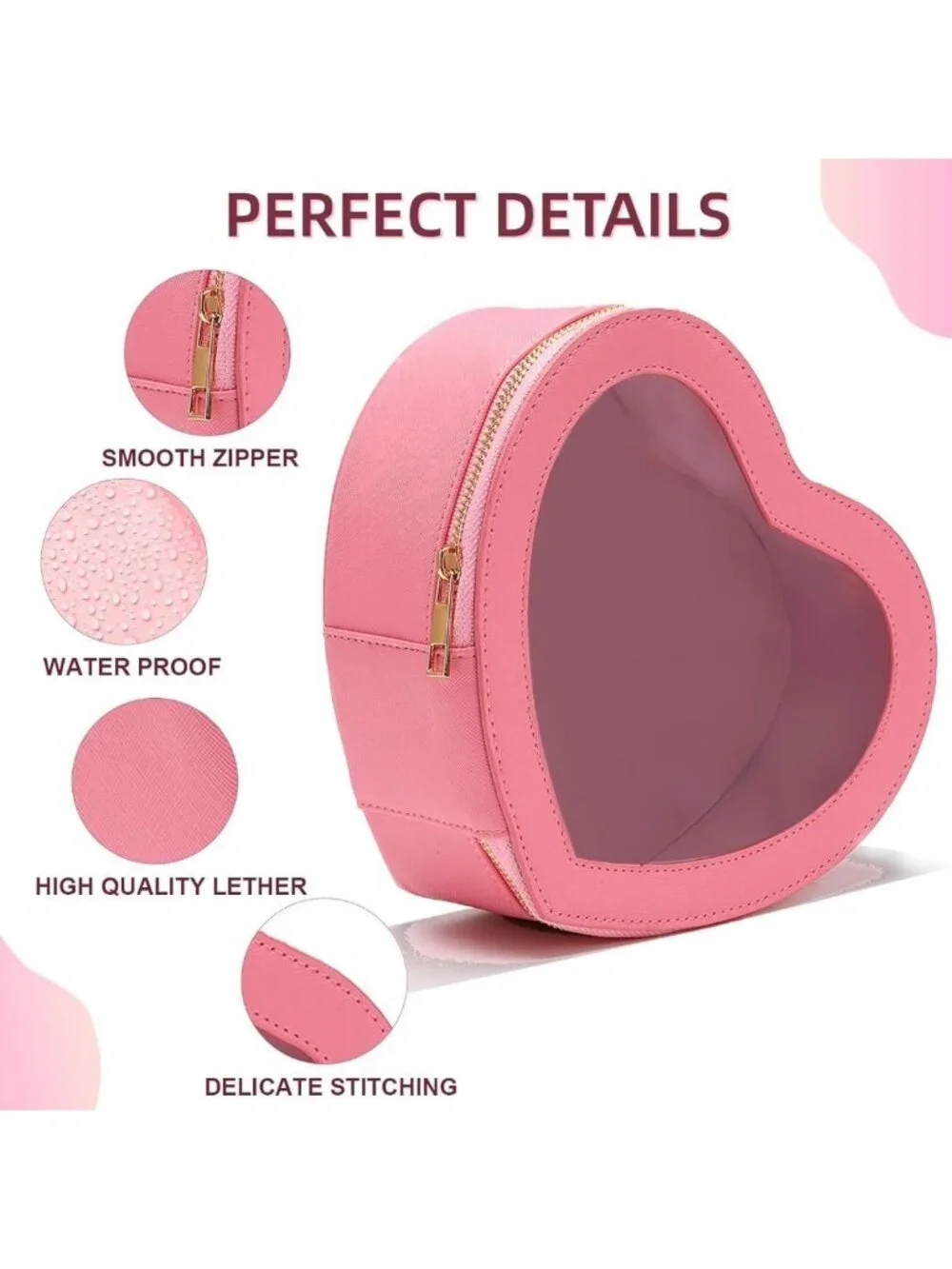 Pink Heart Shaped Makeup Bag - Waterproof Travel Organizer, Perfect Valentine